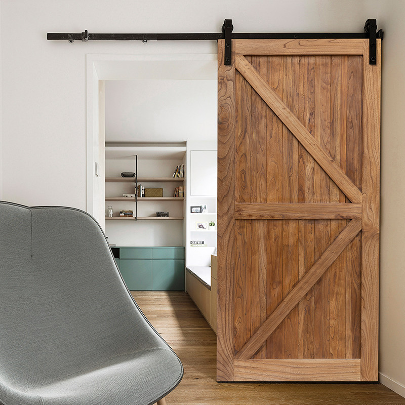 Custom Elm Solid Wood Push-pull Track Barn Door Space Saving Study Bedroom Dining Room Door