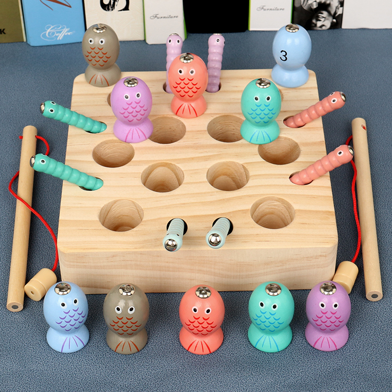 Children Meng's early education Puzzle Fishing Toys Young Children 1-2-3-year-old Weeks Magnetic Baby Catch game wood