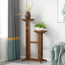 Living room flower shelf shelf floor-standing solid wood TV cabinet next to potted interior decoration green plant stand flower stand