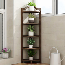Living room flower stand floor type multi-layer solid wood corner rack indoor corner tripod green flower pot storage frame