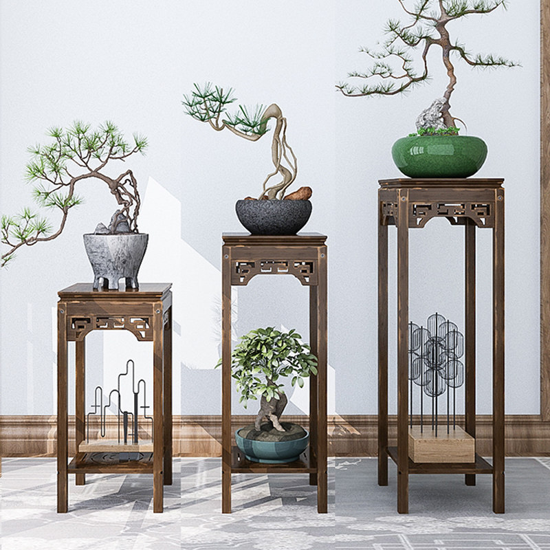 Indoor flower shelf floor-to-ceiling multi-storey rack living room impotence decorated solid wood gold gehua flowers a few simple modern