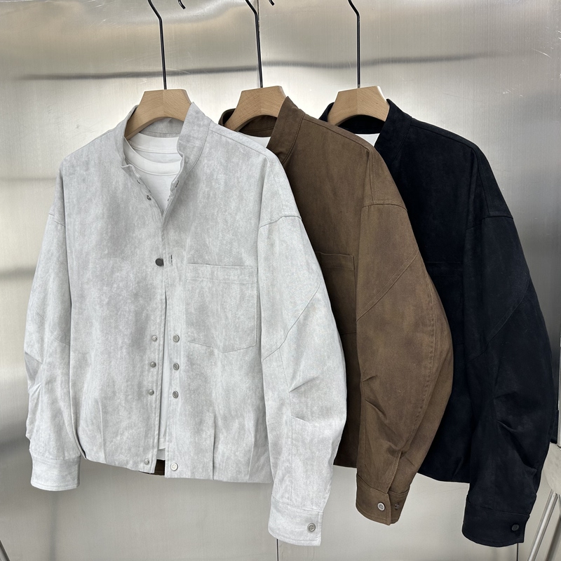 American-Style High-End Retro Tie-Dye Distressed Stand-Up Collar Jacket for Men, Spring Casual Loose Versatile Commuter Workwear Jacket Trendy