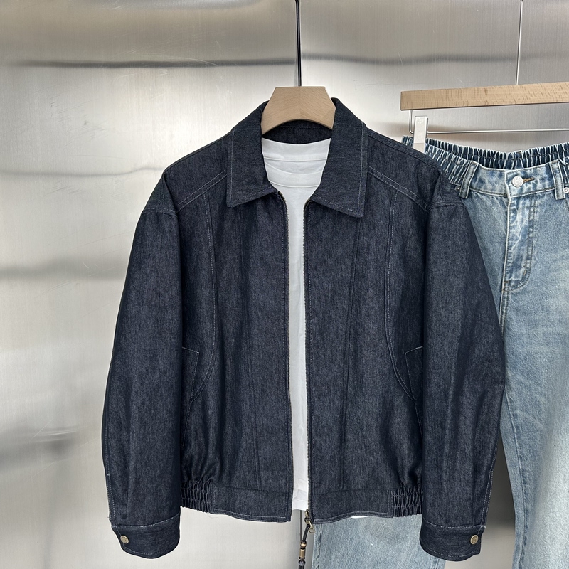 American Retro Washed Denim Jacket with Contrast Stitching and Lapel, Men's Spring Loose-Fitting Versatile Trendy Coat