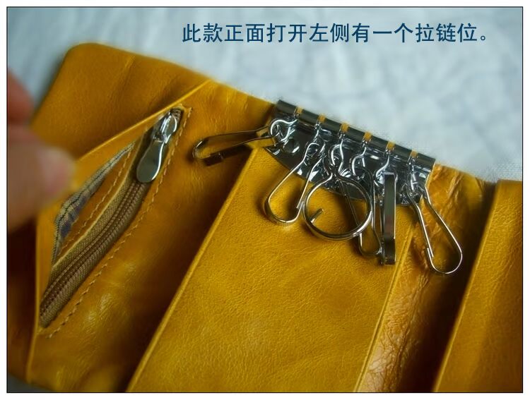 Lớp đầu tiên của túi da khóa kéo vị trí nhiều màu dầu rắn màu da sáp Màu kẹo Nhật Bản và Hàn Quốc ví móc khóa nam