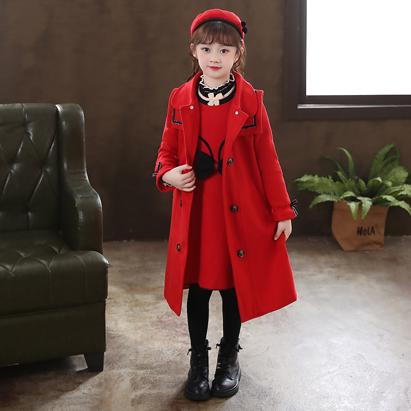 Girls dress winter clothes baby children's clothes skirt little girl woolen suit princess skirt Western style autumn and winter coat