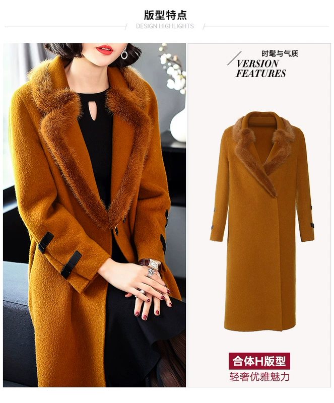 Áo khoác cashmere hai mặt nữ dài qua đầu gối 2019 mùa đông mới châu Âu và áo khoác len nữ cao cấp của Hoa Kỳ - Áo len lót đôi