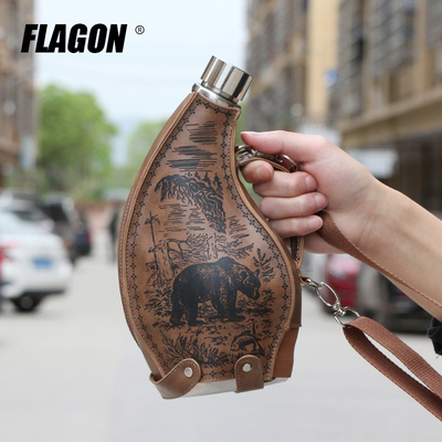 High-grade imported food grade 304 stainless steel 3 kg wine jug portable wine bottle outdoor portable horn thickened wine jug