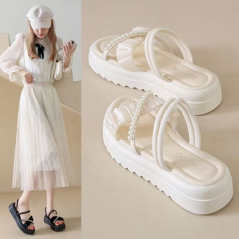 Two-Way Sandals for Women, Summer Outdoor Wear, Ins2025 New Fashion, Pearl Fairy Style, Suitable with Skirts, Thick-Soled Sandals Two-Way Sandals for Women, Summer Outdoor Wear, Ins2025 New Fashion, Pearl Fairy Style, Suitable with Skirts, Thick-Soled Sandals