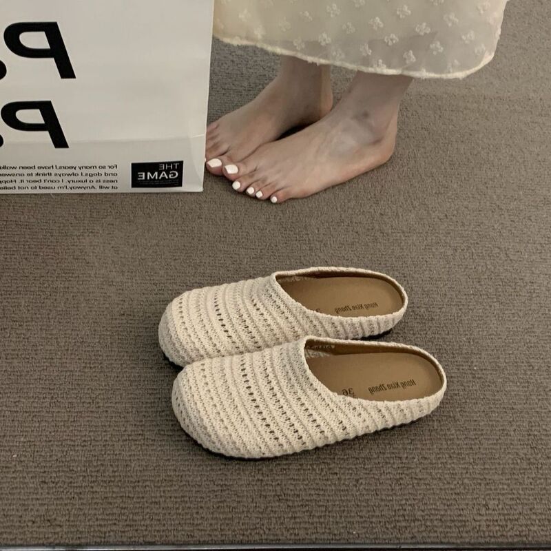 Anti-Woven Hollow Birkenstock-Style Sandals for Women, Casual Slip-On Mules, 2026 Summer Style, Closed-Toe Half-Slippers