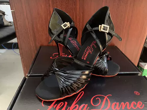 Латинская танцевальная обувь женщина взрослые черные красные -патентные кожаные атласные танце