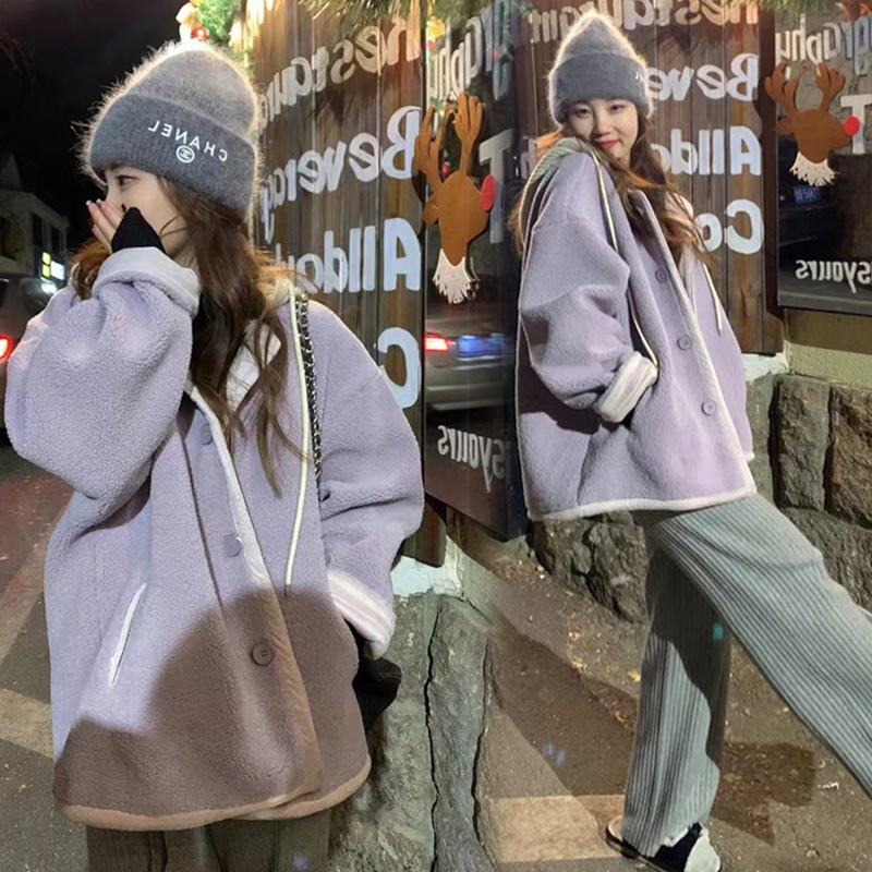 Pregnant women's winter clothing jacket 2023 new suit autumn winter blouses loose big code lamb wool even cap out of two sets-Taobao