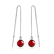 925 sterling silver earrings garnet red crystal stud earrings female long tassel earrings Net red Korean hypoallergenic