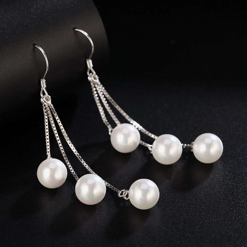 925 sterling silver earrings mother oyster pearl earrings earrings female Korean net red long earrings silver jewelry hypoallergenic