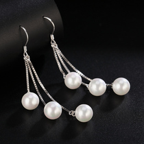 925 sterling silver earrings female shellfish pearl stud earrings female Korean Net red long earrings silver jewelry hypoallergenic
