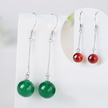 925 sterling silver earrings Net red garnet earrings green agate earrings female long pearl full diamond flash hypoallergenic