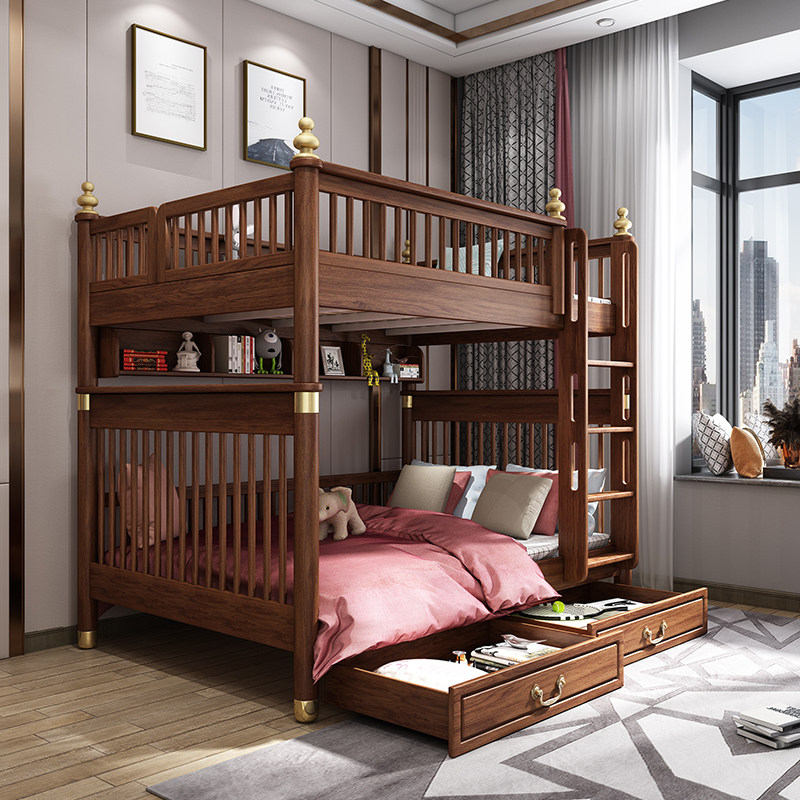 Two-storey bed high and low bed bed bed in light luxury children bed on bed and bed on bed and on the bed to shop boys gold pears all solid wood