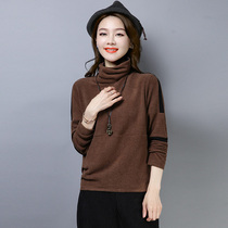 High collar thick thick base shirt female 2021 New early spring Korean version of loose color matching slim type long sleeve T-shirt