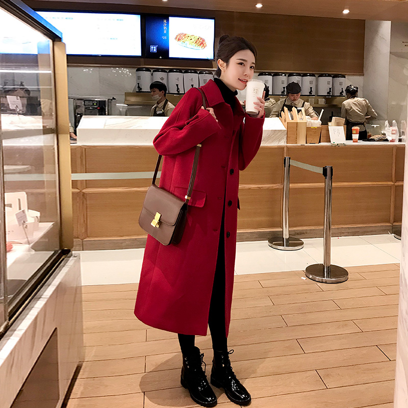 梦蝶婷 女中长款毛呢外套 呢子大衣 图1