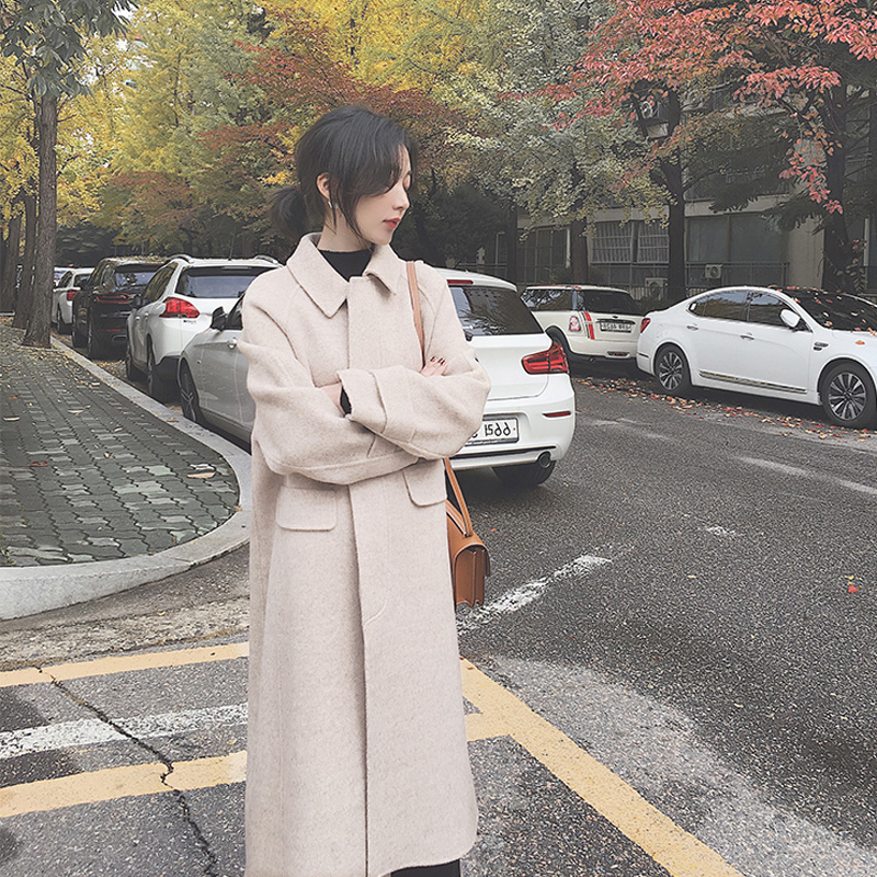 梦蝶婷 女中长款毛呢外套 呢子大衣 图2