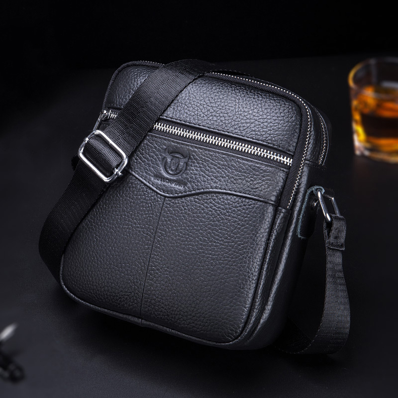 Portable leather shoulder bag square men's bag oblique cross bag men's bag head layer cowhide business casual small backpack tide