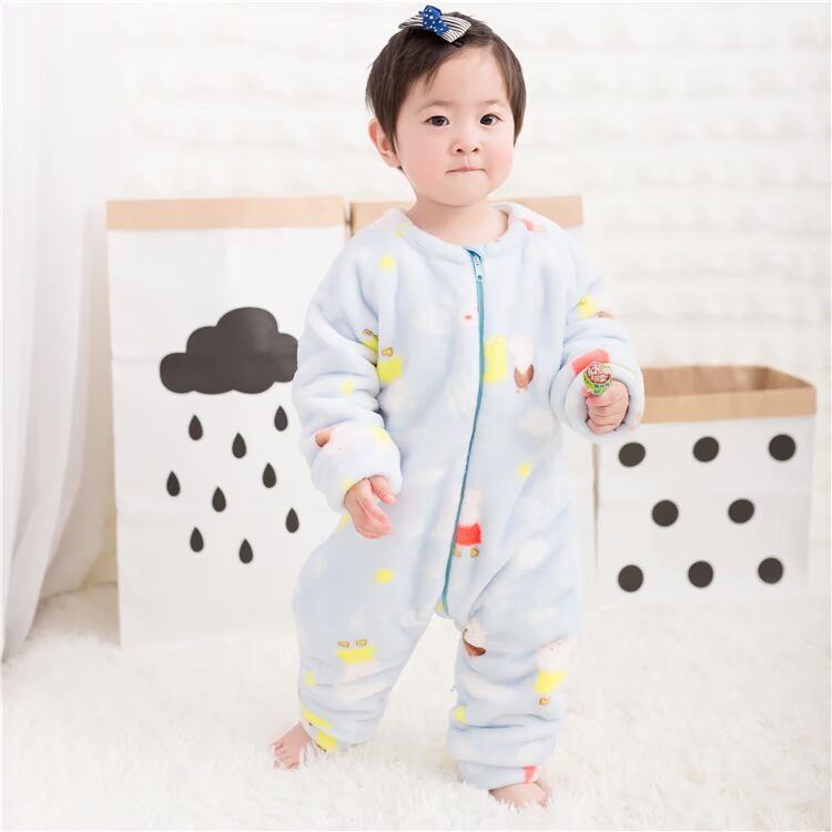 Mùa thu và mùa đông bé trai và bé gái ấm áp flannel đồ ngủ một mảnh bé chia túi ngủ leo núi quần áo dịch vụ nhà body chip tre em