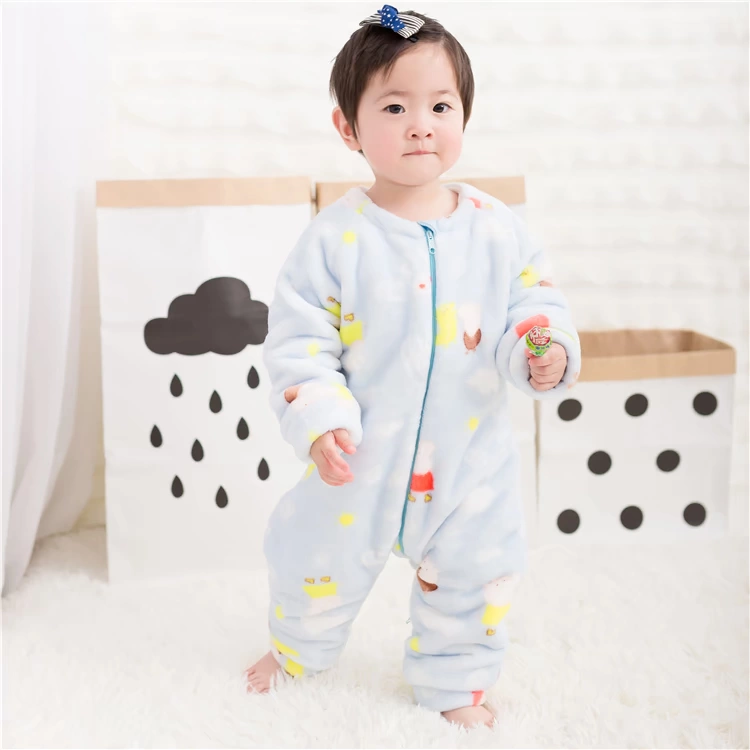 Mùa thu và mùa đông bé trai và bé gái ấm áp flannel đồ ngủ một mảnh bé chia túi ngủ leo núi quần áo dịch vụ nhà bộ trẻ em phim hoạt hình