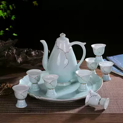 Jingdezhen ceramic wine set set of high-end hand-painted Phnom Penh wine set Porcelain wine jug wine glass with tray gift box set