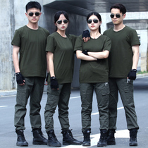 Summer military green short-sleeved thin cotton T-shirt stretch pants breathable special training student military training camouflage suit for men