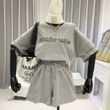 Летний спортивный костюм, модная футболка с коротким рукавом для отдыха, шорты, комплект, в корейском стиле, свободный крой