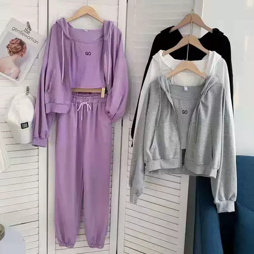 Осенний спортивный костюм, куртка с молнией, повседневные брюки, толстовка, комплект, эффект подтяжки, 3 предмета