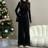 Демисезонная цветная футболка, комплект, штаны для отдыха, городской стиль, высокий воротник, по фигуре