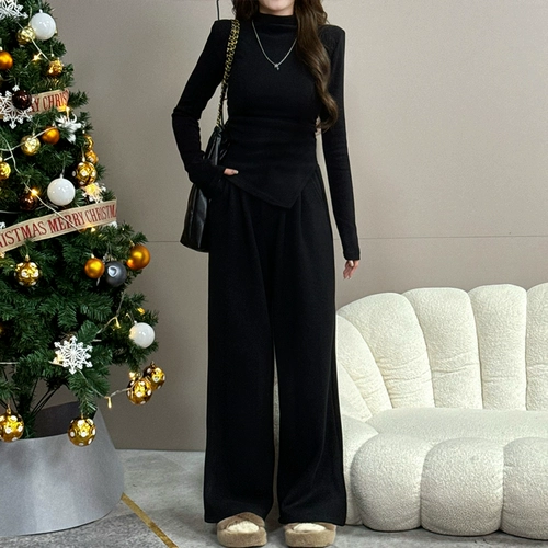 Демисезонная цветная футболка, комплект, штаны для отдыха, городской стиль, высокий воротник, по фигуре