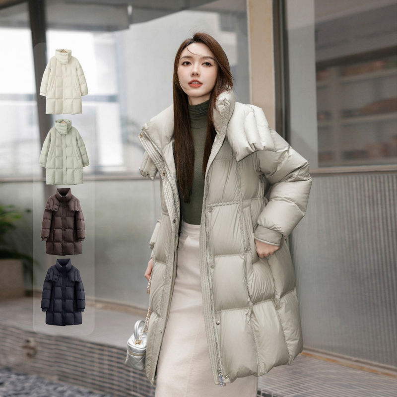High-End Stand-Up Collar Mid-Length down Jacket for Women, 90% White Duck Down, Warm and Thick, with Detachable Neck Warmer Design, Trendy Style High-End Stand-Up Collar Mid-Length down Jacket for Women, 90% White Duck Down, Warm and Thick, with Detachable Neck Warmer Design, Trendy Style