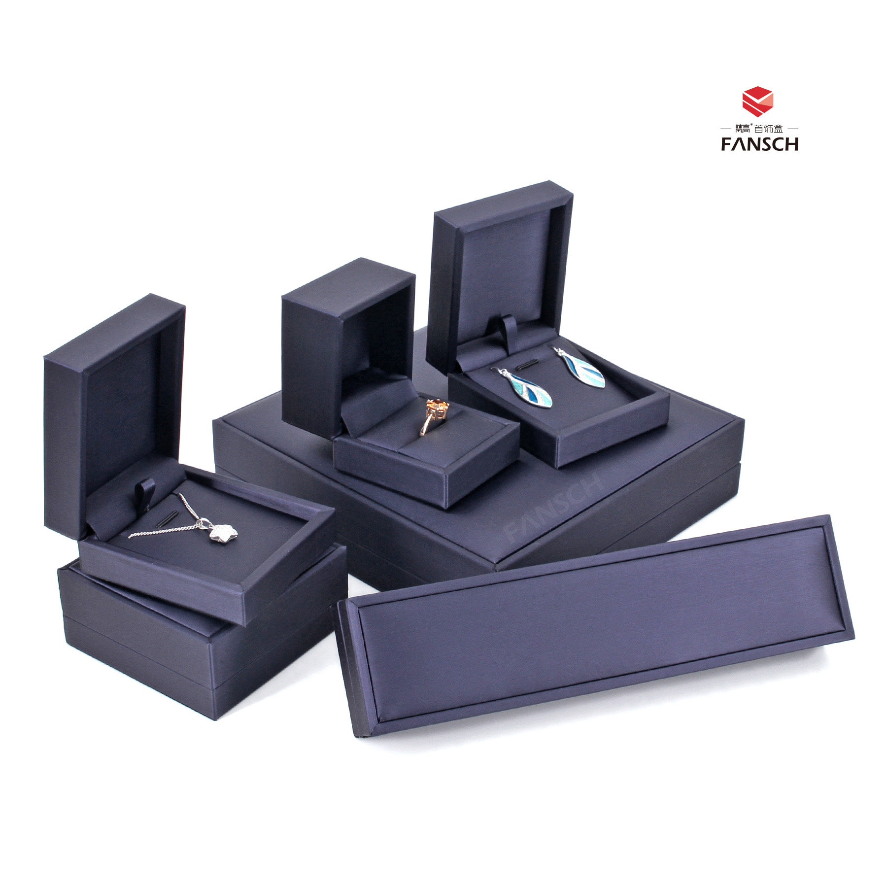 High-end Treasure Blue Wire Drawing PU Leather Jewelry Case Chest Pin Packaging Box RING BOX NECKLACE BOX MOUTH RED BOX