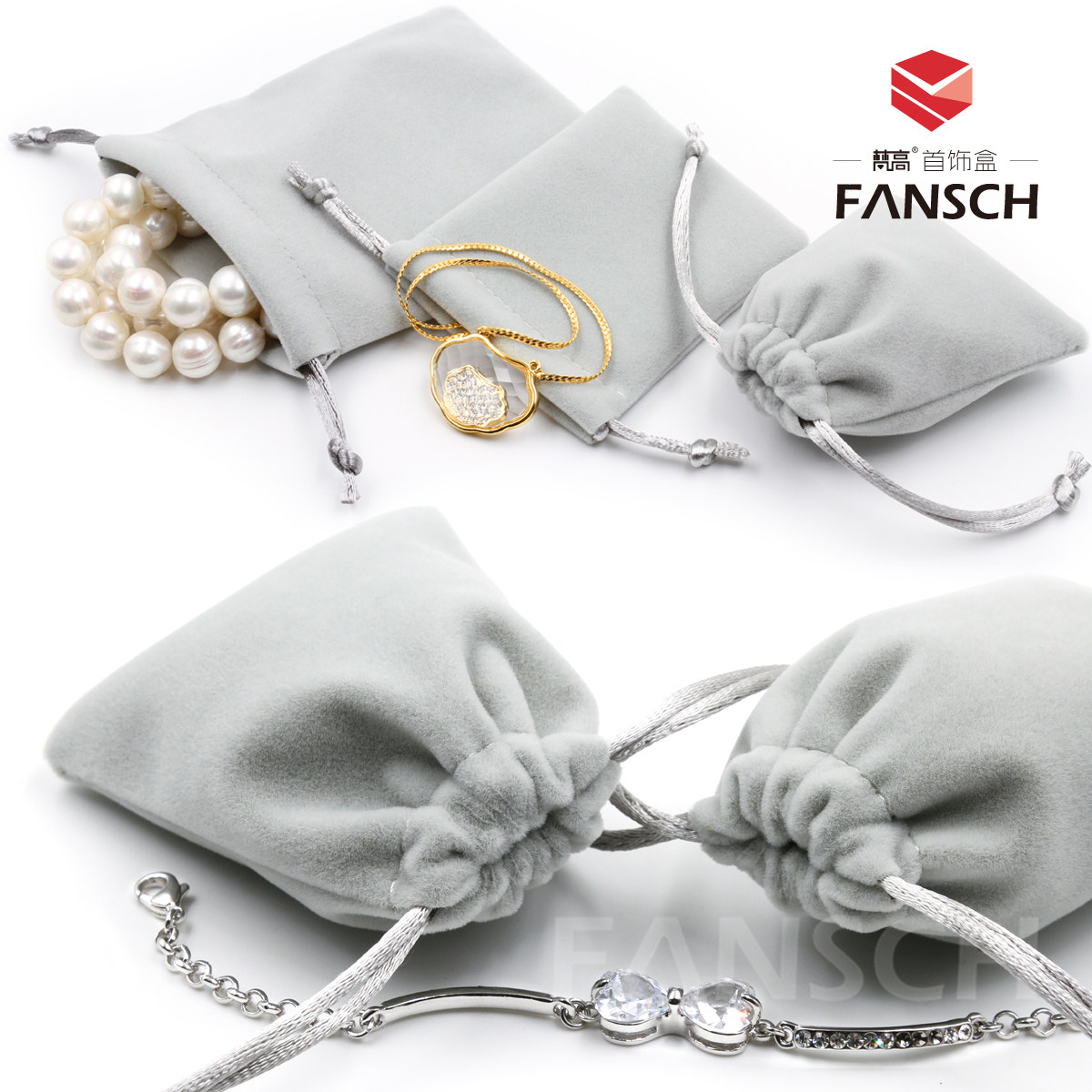 Manufacturer Direct Sales Upscale Suede Bouquet Pocket Bundle Pocket Ornament Gift Small Cloth Bag Light Grey Jewellery Bag Ring Ear Needle Collection