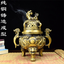 Pure copper incense burner Erlong opera bead incense burner brass antique small two dragon stove pan incense burner Dragon stove Tower incense burner copper stove