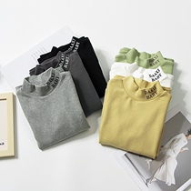 Boy and girl warm half-tall long sleeve T-shirt autumn and winter pure cotton childrens underwear and Korean edition