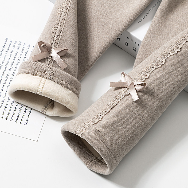 Girls' inner pants and outer wear autumn and winter clothes baby plus velvet thick high waist cotton children's one-piece thin velvet pants Western style