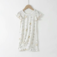 Tiansi Lotus Leaf -Eded Nightdress, полная печатной белки белой