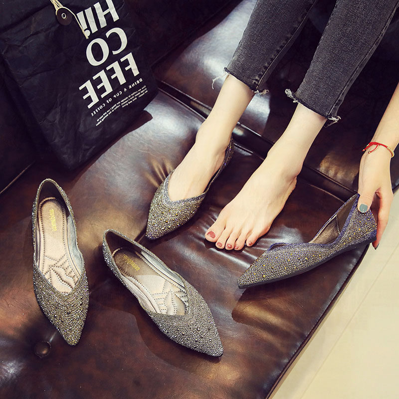 Hong Kong pointed toe flat bag shoes women's 2022 spring new Korean version all-match scoop shoes shallow mouth peas shoes soft sole shoes