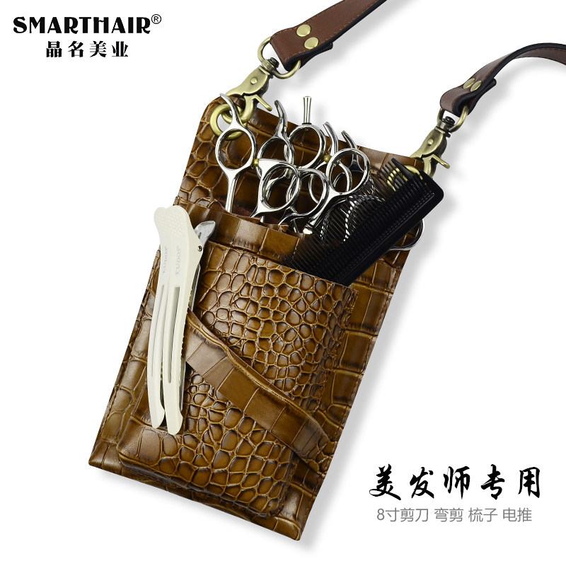 Crystal name genuine leather scissors bag avocado leather pattern hairstylist special creative personality net red waist satchel haircut baud high end