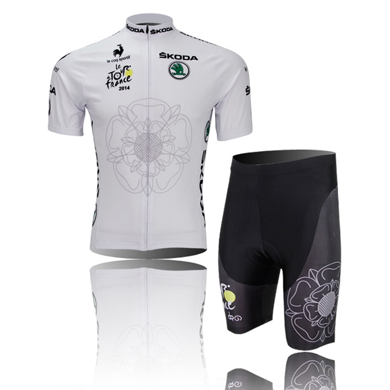 White Tour de France Summer Mountain Highway Self-row Fleet version Short sleeves Riding Suit for men and women breathable perspiration speed dry