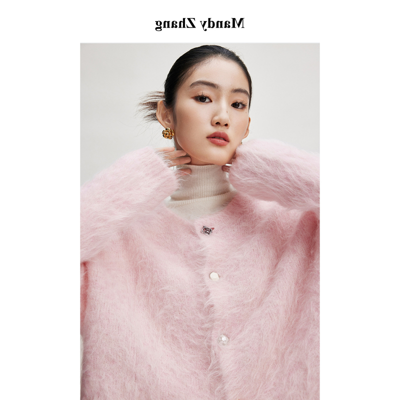 Alpaca Wool Age-Reducing Round-Neck Knitted Cardigan Sweater 2025 Autumn and Winter New Loose Slimming Brushed Top