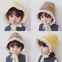 Girls hat Korean version of autumn and winter handmade warm ear wool hat Baby pullover Parent-child lace lace lace hat