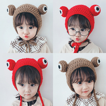  Baby hat autumn and winter woolen hat Korean version hand-woven mens and womens childrens cartoon Baotou warm ear protection head cap