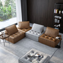 Light and luxury leather sofa combined Italian extremely simple sofa living room three-person Nordic industrial wind sofa