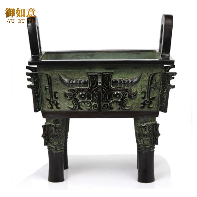 青銅鼎擺件仿古青銅器四方獸面鼎工藝禮品擺飾香爐公司開業招財落地銅鼎