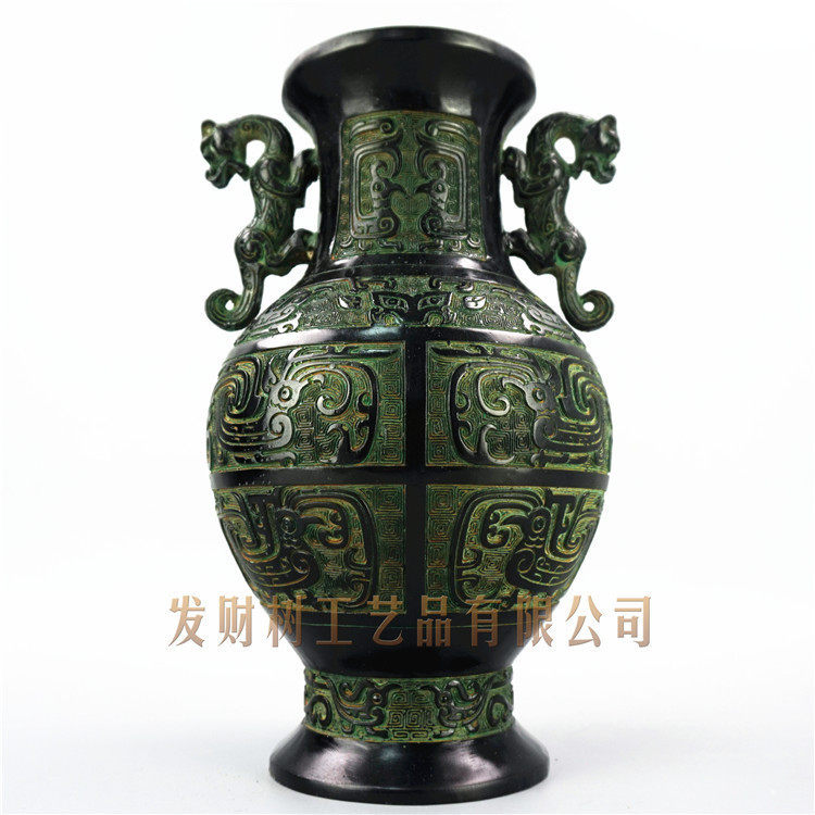 Double Tiger Pot Green Bronze Ware Craft Gift Pendulum Decoration Antique Swing Piece Vase Modern Home Decoration Pint Bronze Antique Ancient Play