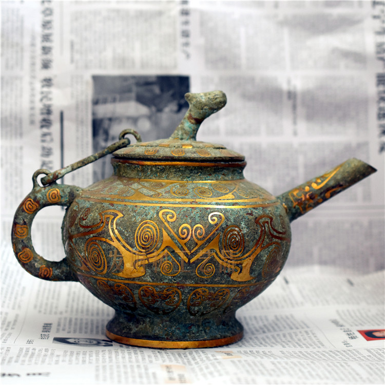 Shanghai antique bronze ware spring and autumn wrong Golden Tiger first belt pot antique Chinese club soft decoration ornaments procurement