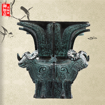 Pure copper four sheep Fangzun Bronze antique ornaments Home decoration sheep decoration Office gifts to send friends to lead